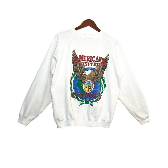 Vintage Operation Desert Storm Sweatshirt White 1991 90s USA- Mens Size L - Picture 1 of 16